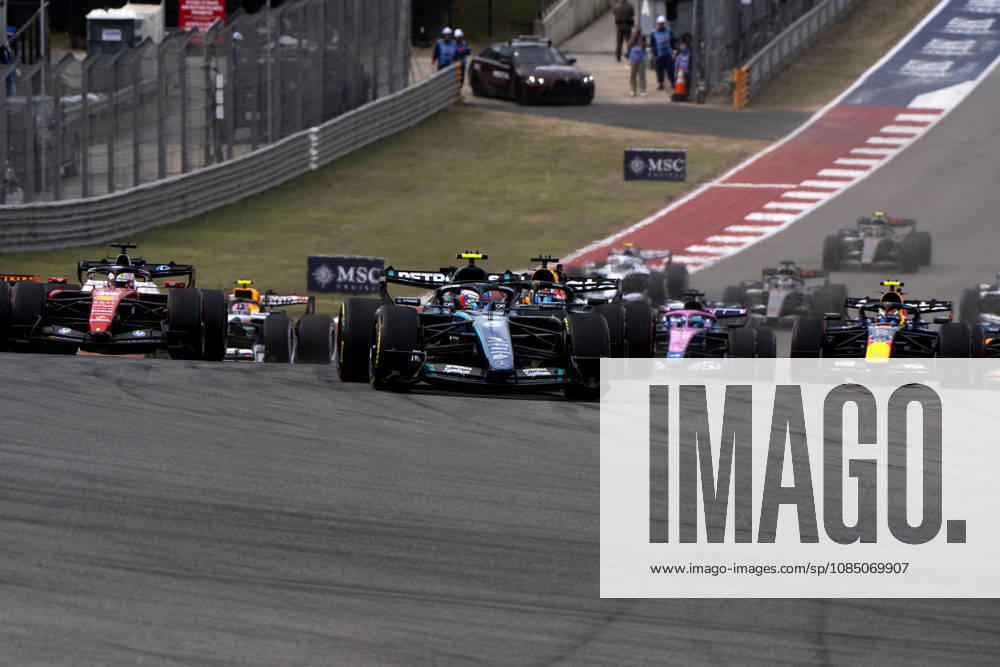 Italian Formula One driver Andrea Kimi Antonelli of Mercedes-AMG Petronas leads the pack into turn one on lap one of the Formula One United States Grand Prix at the Circuit of the Americas in Austin, Texas on Sunday, October 25, 2026. AUS2026102524 GREGxNASH