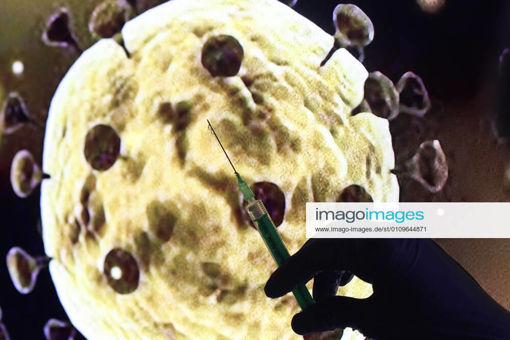 Winden Themenbild - Coronavirus, Coronapandemie, Impfen, Silhouette einer Impfspritze, Coronaspritze und einer Hand mit einem Gummihandschuh, Rachenabstrich, Impfen Themenbild - Coronavirus, Coronapandemie, Impfen, Silhouette einer Impfspritze, Coronaspritze und einer Hand mit einem Gummihandschuh, Impfen
