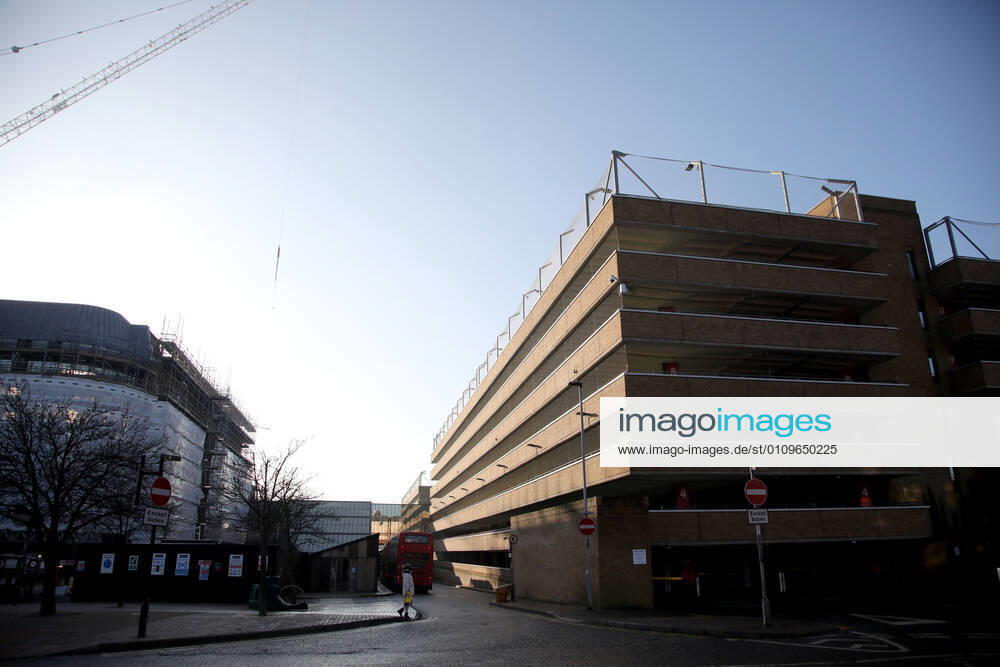 The Queensgate Shopping Centre car parks (right), are all closed on the first weekend of Lockdown Three , in Peterborough, Cambridgeshire. Again, people are not allowed to leave home except for minimal food shopping, medical treatment, exercise - once a day, and essential work.