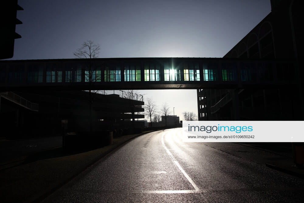 The footbridge over Bourges Boulevard linking Queensgate shopping centre towards the railway station on the first weekend of Lockdown Three , in Peterborough, Cambridgeshire. Again, people are not allowed to leave home except for minimal food shopping, medical treatment, exercise - once a day, and essential work.