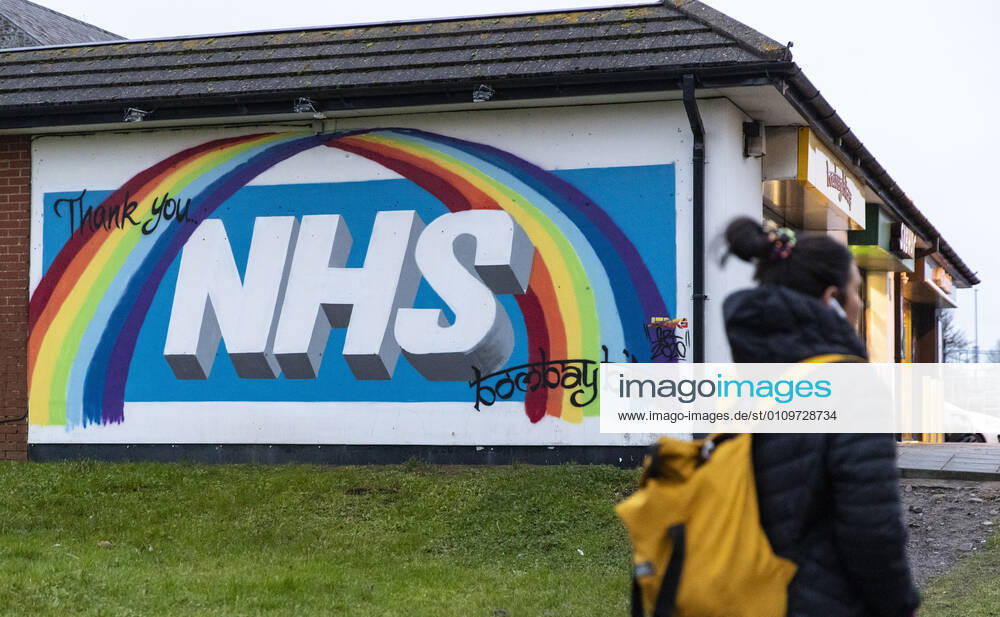 Graffiti to say thank you to NHS is seen on a street in Wales. Newport United Kingdom - ZUMAs197 20210112_zab_s197_001
