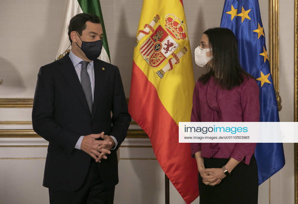 The President of the Junta de Andalucia, Juanma Moreno (i) during the meeting with the President of Ciudadanos (Cs), Ines Arrimadas (d), at the Palacio de San Telmo, Seville (Andalucia, Spain), on January 20, 2021. 20 JANUARY 2021 Maria Josà Lopez LagenciaEP 01 20 2021 Seville (Andalusia) Seville (Andalusia) Spain