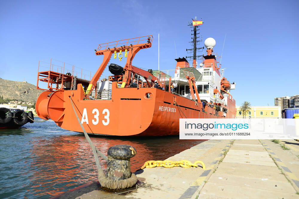 The Oceanographic Research Vessel (BIO) Hespà rides docks in the port of Cartagena, Murcia (Spain), on February 1st, 2021. The Hespà rides set sail on January 28th from the Arsenal of Las Palmas to begin the transit back to its home port, in Cartagena. The Hespà rides has been in Las Palmas for 24 days and arrived in Cartagena a month after setting sail on 30 December. The Institute of Preventive Medicine of Defence (IMPDEF) has closed the outbreak of coronavirus detected on the ship after obtaining negative results from the last remaining members of the crew to overcome the disease. One of them remains in the Negrin Hospital in Las Palmas. 01 FEBRUARY 2021;HESPERIDES;CARTAGENA;MURCIA;COVID LagenciaEP 02 01 2021 Cartagena, (Murcia)