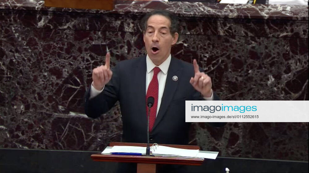 United States Representative Jamie Raskin (Democrat of Maryland), the lead US House manager, presents his opening arguments during the second impeachment trial of former US President Donald J. Trump in the US Senate in the US Capitol in Washington, DC on Tuesday, February 9, 2021..Mandatory Credit: US Senate TV via CNP Washington USA - ZUMAs152 20210209_zaa_s152_157
