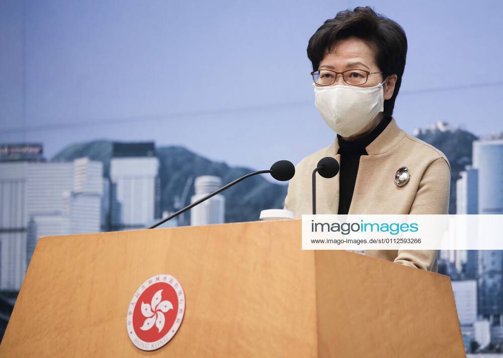 (210210) -- HONG KONG, Feb. 10, 2021 -- Carrie Lam, chief executive of the Hong Kong Special Administrative Region (HKSAR), speaks at a press conference in south China s Hong Kong, Feb. 9, 2021. Carrie Lam said on Tuesday that the fourth wave of COVID-19 in Hong Kong has obviously eased. Compared with the peak when more than 600 confirmed cases were reported each week in the past two months, the number of newly confirmed cases in the last seven days has dropped nearly 70 percent. She said if the epidemic situation does not worsen, there will be conditions to gradually resume normal life after the Chinese New Year, including the resumption of face-to-face classes in schools and the reopening of some of the business premises that have been