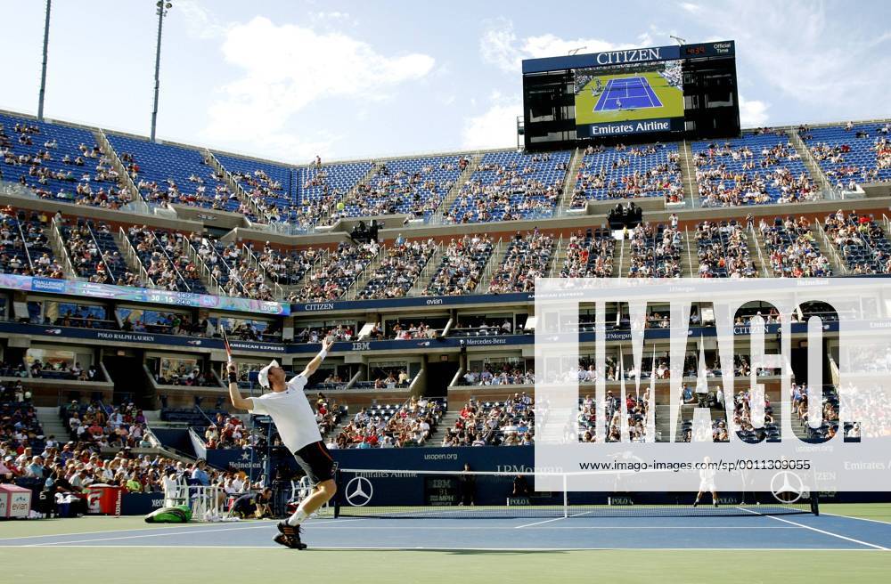 Andy Murray of Great Britain serves in the third set during first-round action at the U.S. Open held at the National Tennis Center on August 27, 2012 in New York. NYP20120827308