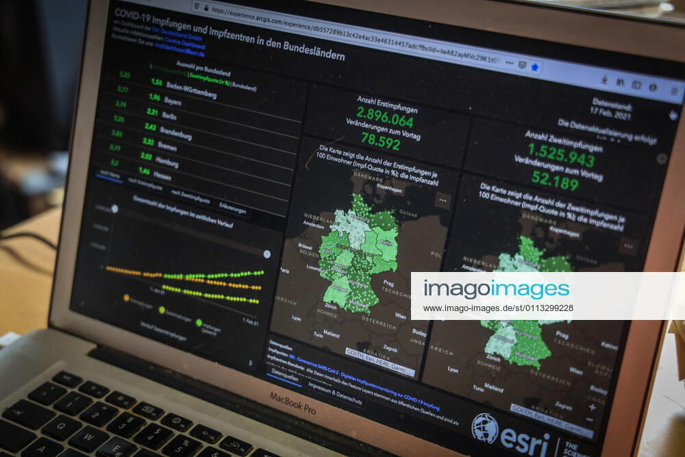 Coronavirus in Deutschland - COVID-19 Impfungen -Dashboard 17.02.2021: Esri Deutschland GmbH auf Basis des Digitalen Impfquotenmonitoring zur COVID-19-Impfung des RKI - Anzahl Erstimpfungen: 2.896.064 Veränderungen zum Vortag: 78.592 Anzahl Zweitimpfungen: 1.525.943 Veränderungen zum Vortag: 52.189 Datenstand vom 17.02.2021.