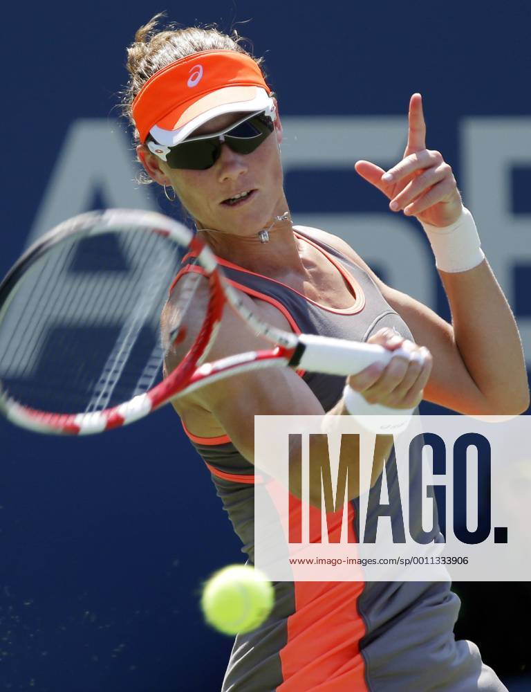 Samantha Stosur of Australia hits a forehand in her second round match in Arthur Ashe Stadium at the Billie Jean King National Tennis Center in New York City on August 31, 2012. NYP20120831114