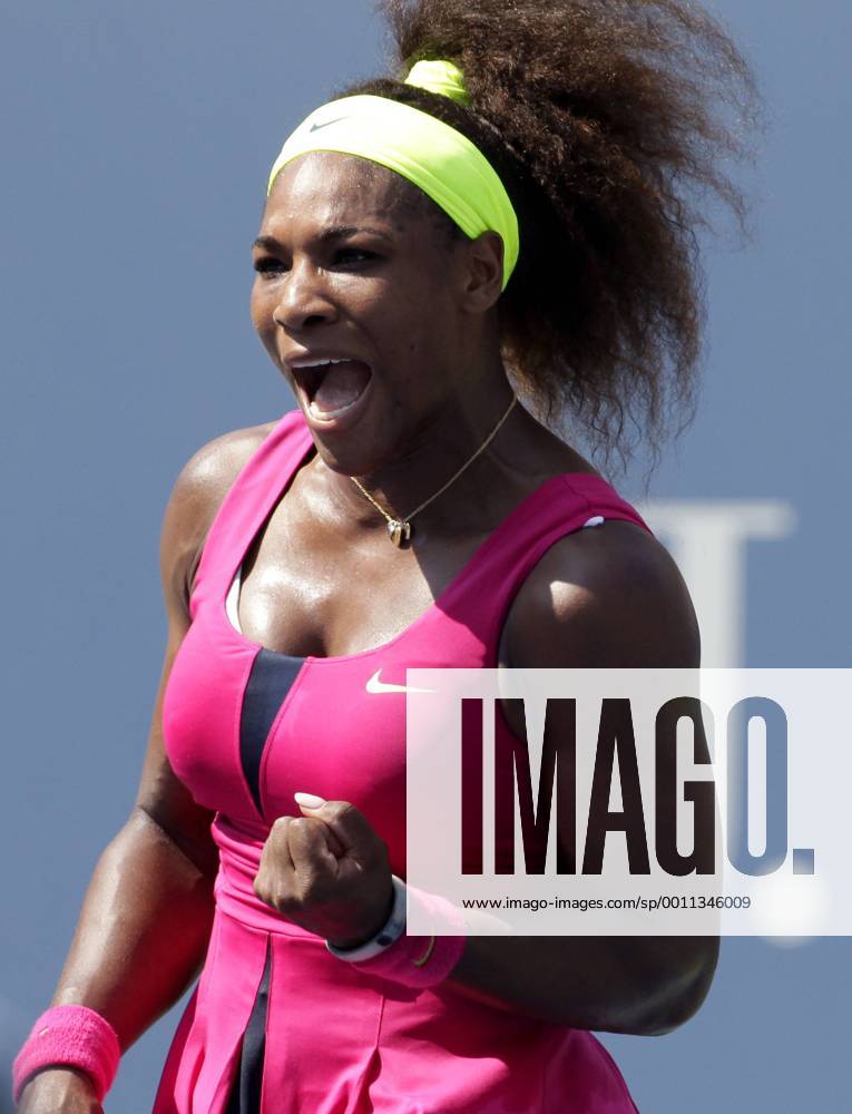 Serena Williams reacts on day 6 in Arthur Ashe Stadium at the Billie Jean King National Tennis Center in New York City on September 1, 2012. NYP20120901113