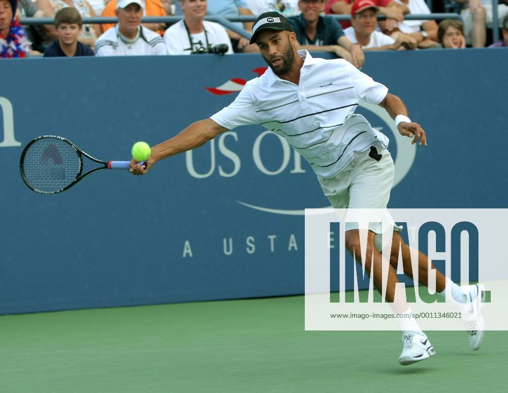 James Blake, USA, returns in the first set of third-round action at the 2012 U.S. Open held at the National Tennis Center on September 1, 2012. NYP20120901309
