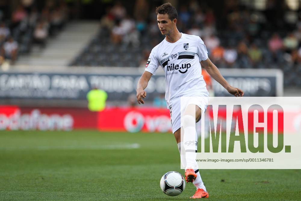 Bruno Teles of Vitoria of Guimaraes controls the ball in a match against GD Estoril Praia at the Portuguese League 3rd Round in Estadio D. Afonso Henriques in Guimaraes.