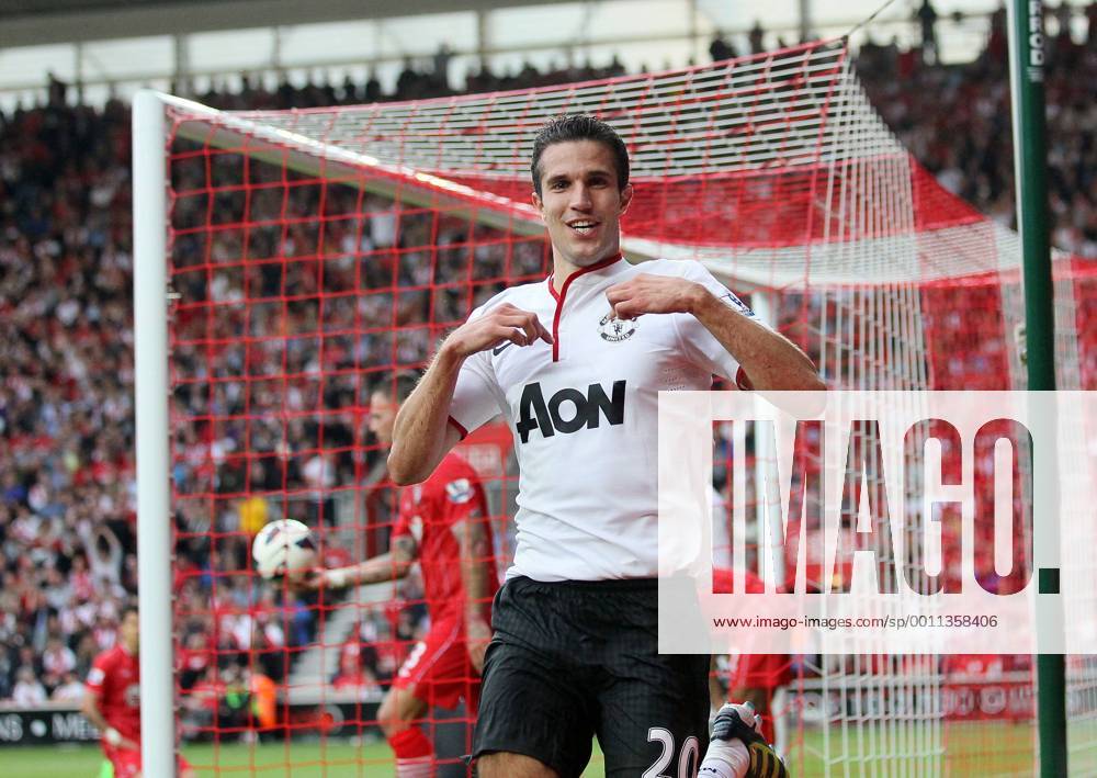 Manchester United s Robin Van Persie celebrates scoring his third goal...Football - Southampton v Manchester United - Barclays Premier League - St Mary s - Season 12 13 - 2 9 12 ..Mandatory Credit: David Klein Sportimage... No use with unauthorized audio, video, data, fixture lists, club league logos or ?live? services. Online in-match use limited to 45 images, no video emulation. No use in betting, games or single club league player publications. Please contact your account representative for further details. .