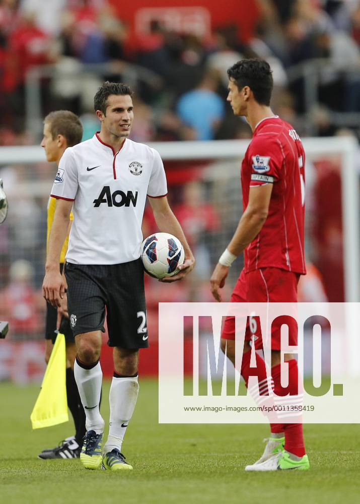 Manchester United s Robin Van Persie celebrates at the final whistle with the matchball...Football - Southampton v Manchester United - Barclays Premier League - St Mary s - Season 12 13 - 2 9 12 ..Mandatory Credit: David Klein Sportimage... No use with unauthorized audio, video, data, fixture lists, club league logos or ?live? services. Online in-match use limited to 45 images, no video emulation. No use in betting, games or single club league player publications. Please contact your account representative for further details. .