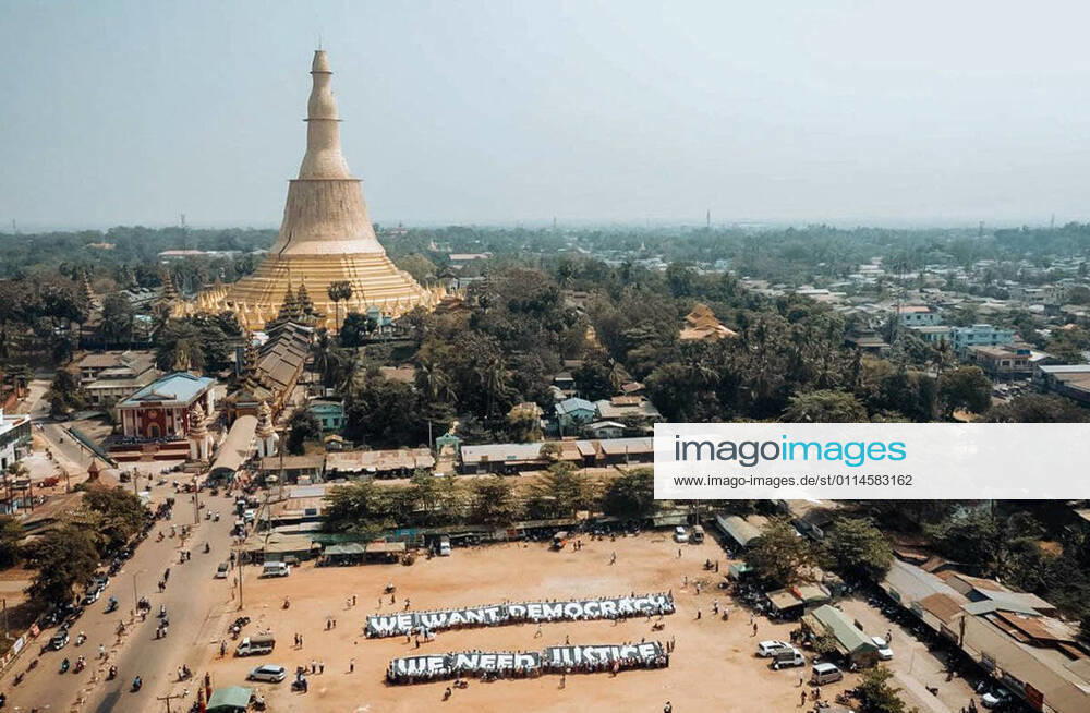Protest aginst Military Coup BAGO, MYANMAR, MAR. 4: People protest peacefully against the military coup in Bago, Myanmar, on March 4, 2021. On the 3rd in Myanmar, the military fired live ammunition at protesters, killing 38 people, the UN said. Bago Myanmar 6256_233467