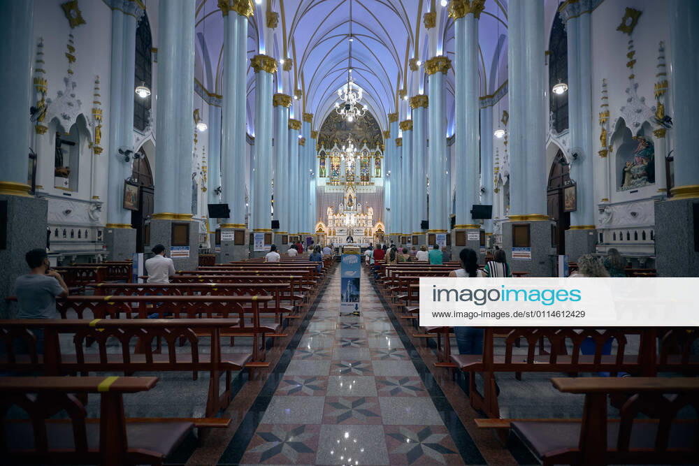 Faithful attend Mass at the Cathedral of Our Lady of the Immaculate Conception, in Franca, Sao Paulo, Brazil on 4 March 2021. The governor of Sao Paulo, Joao Doria, announced a red flag starting at 12:00 am next Saturday, 6 March 2021, for the entire state, signaling that only essential services will be allowed to operate, framing religious celebrations as essential. The measure aims to curb the rate of contamination by coronavirus, which transmits covid-19, after the number of hospitalizations and deaths has hit consecutive records. Franca Brazil - ZUMAv129 20210304_znp_v129_001