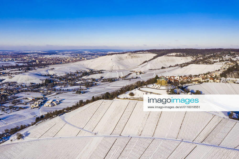 Germany, Baden Wurttemberg, Stuttgart, Aerial view of snow covered vineyards in winter WDF06557