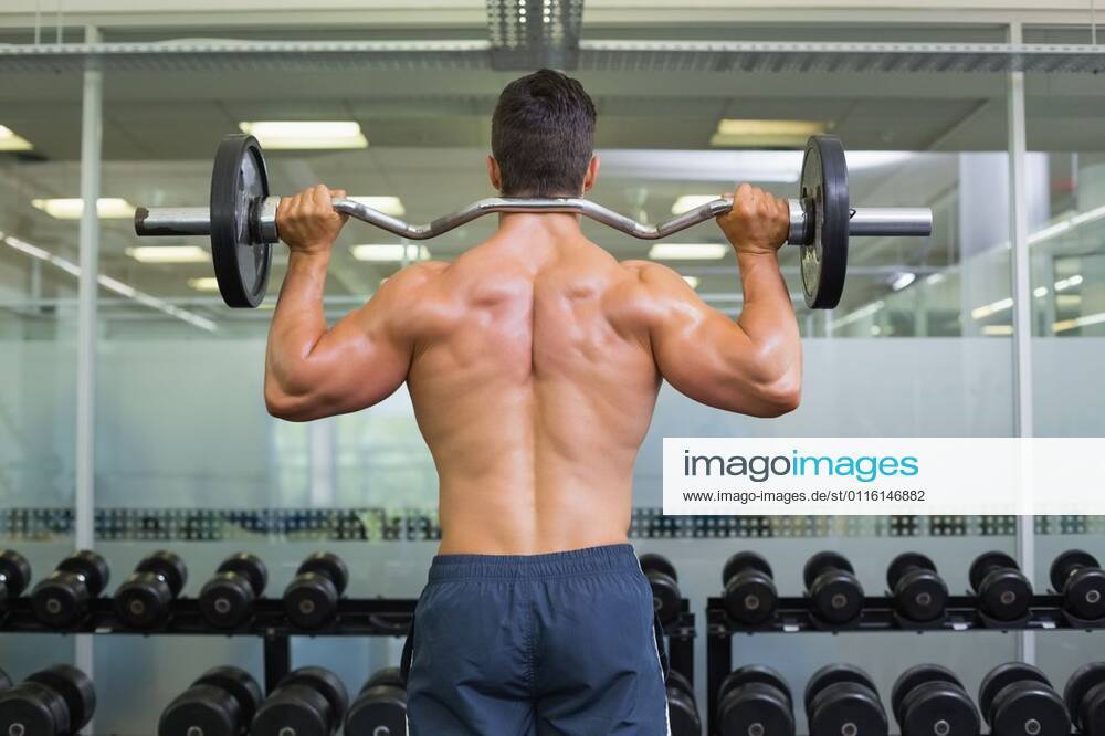 Rear view of a muscular man lifting barbell Rear view of a shirtless muscular man lifting barbell in gym, model released, Cape Town, South Africa, 28.02.2014, 358097.jpg, body, fit, fitness, healthy, leisure, lifestyle, sporty, athletic, wellness, body care, strong, athlete, muscular, toned, shirtless, bare, masculine, gym, health, physical, shape, attractive, bodybuilder, bodybuilding, physique, strength, muscle, bicep, crossfit, arms, club, workout, fitness studio, health club, macho, masculinity, training, wellbeing, working out, biceps, sexy, muscles, standing, exercise equipment, barbell, active, equipment, exercise, weights, exercise room, lifting, shoulders, back 20s, Young Adult, Man, Male, Caucasian, 25-29 Years, Young Men, Cauca