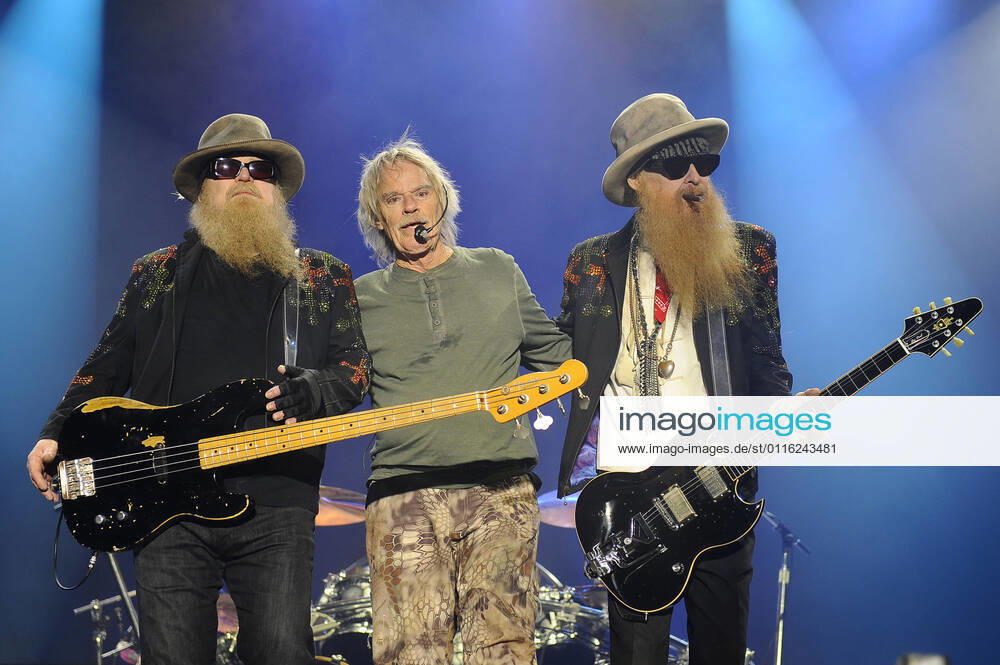 Dusty Hill, Frank Beard and Billy Gibbons of ZZ Top performing at Ramblin Man Fair, Mote Park on July 30, 2017 in Maidstone, Kent, England. EVENTPRESS MAR