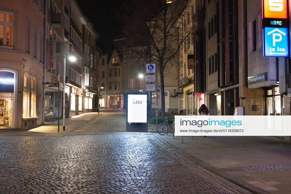 Like an abandoned city. Aachen on Easter vigil between 10 p.m. and 11 p.m. View into the deserted Kleinmarschierstrasse. In Aachen on April 3, 2021 GERMANY - AACHEN - EASTER Easter 2021 Covid Pandemic
