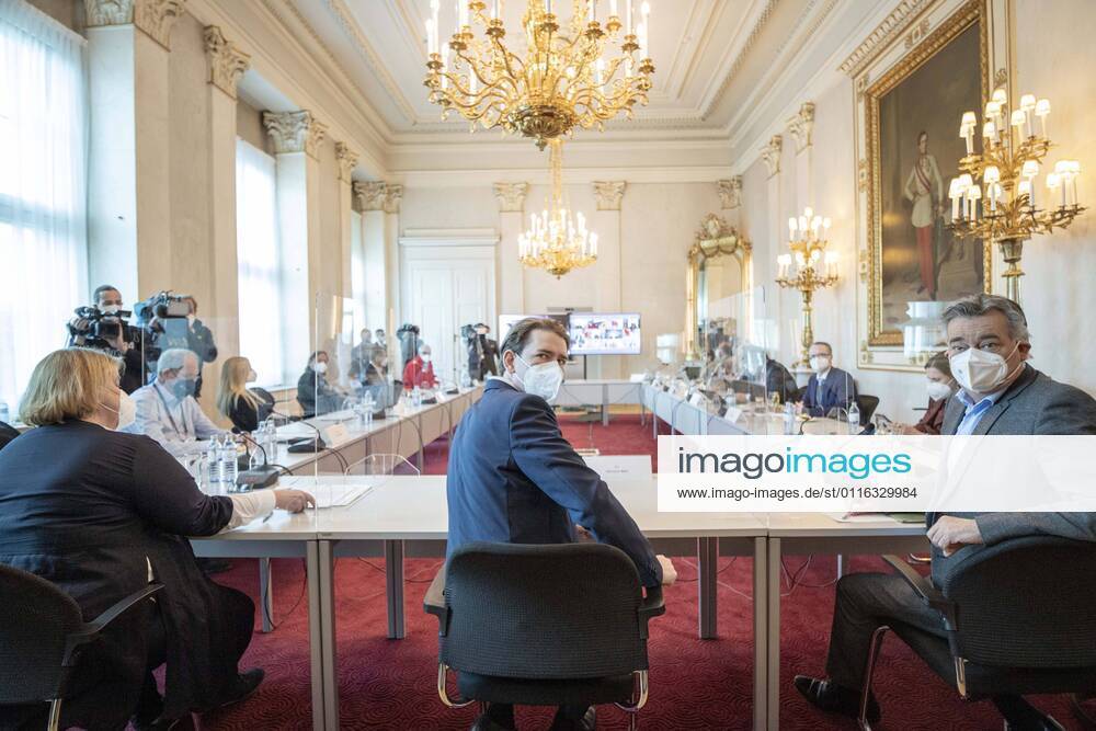 Kameraschwenk Wien: Corona Videokonferenz - Treffen der Bundesregierung mit Expertinnen und Experten