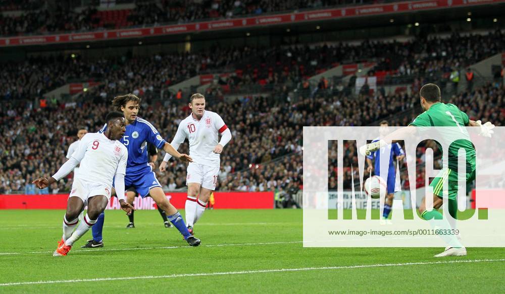 England s Danny Welbeck scoring his sides second goal..England v San Marino - FIFA World Cup Qualifier - Wembley Stadium- 12 10 12 - Picture David Klein Sportimage .