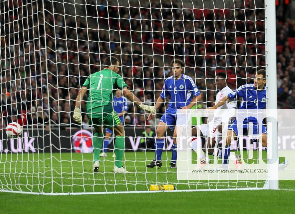 England s Danny Welbeck scoring his sides fourth goal..England v San Marino - FIFA World Cup Qualifier - Wembley Stadium- 12 10 12 - Picture David Klein Sportimage .