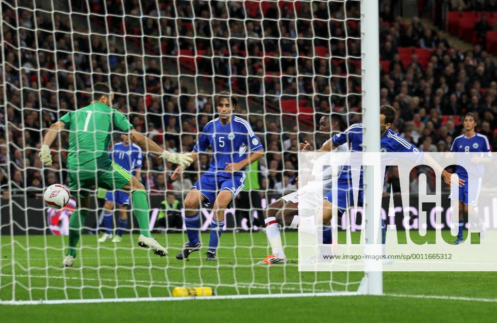 England s Danny Welbeck scoring his sides fourth goal..England v San Marino - FIFA World Cup Qualifier - Wembley Stadium- 12 10 12 - Picture David Klein Sportimage .