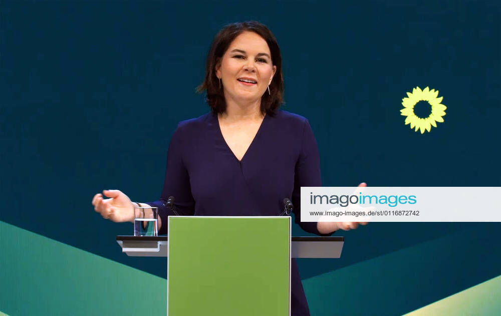 Deutschland, Berlin , 19.04.2021 Pressekonferenz von Buendnis 90 Die Gruenen Foto: Kanzlerkandidatin Annalena Baerbock (digitale Fotos der Uebertragung) Pressekonferenz von Buendnis 90 Die Gruenen
