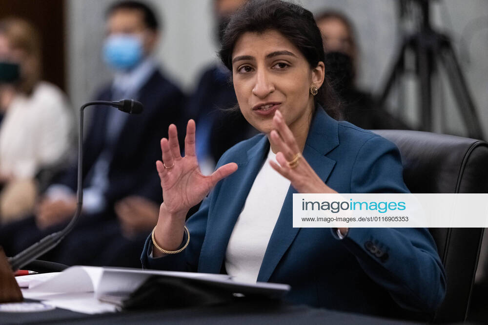Lina Khan, nominee for Commissioner of the Federal Trade Commission (FTC), testifies during her confirmation hearing before the Senate Committee on Commerce, Science, and Transportation on Capitol Hill in Washington, DC, April 21, 2021. Pool photo by Graeme Jennings WAX20210421332 GRAEMExJENNINGS