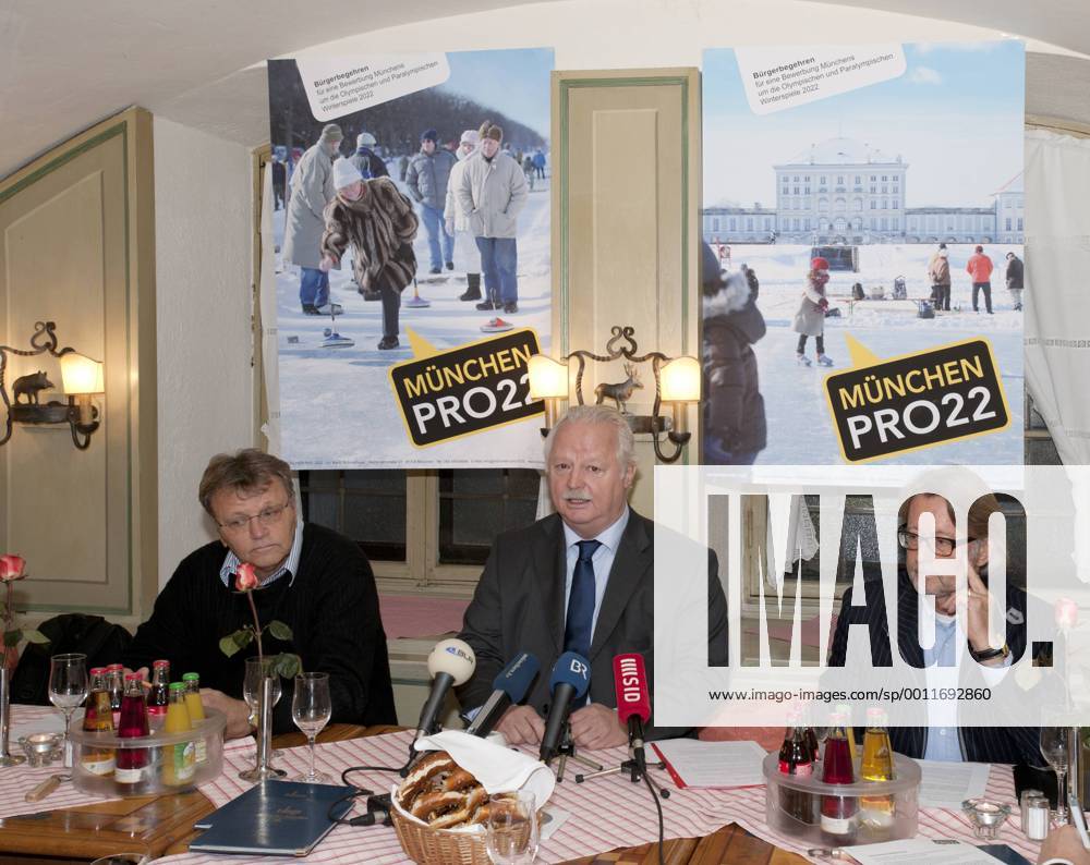 München, Presseinformation zu München PRO22 Olympische und Paraolympische Winterspiele 2022, Hans-Ulrich Hesse, Vorsitzender des Bayerischen Landes-Sportsverband e. V. Kreis München, Mario Schmidbauer CSU Stadtrat und Prof. Knut Föckler Vorstand des gemeinnützigen Foerdervereins KEINE MACHT DEN DROGEN e. V. im Ratskeller