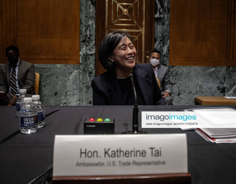 WASHINGTON, DC - APRIL 28: United States Trade Representative (USTR) Katherine Tai smiles as photographers take her picture at the conclusion of the Senate Appropriations Subcommittee on Commerce, Justice, Science, and Related Agencies hearing to examine proposed budget estimates and justification for fiscal year 2022 for the Office of the U.S. Trade Representative, in Washington, DC Washington USA - ZUMAs152 20210428_zaa_s152_018