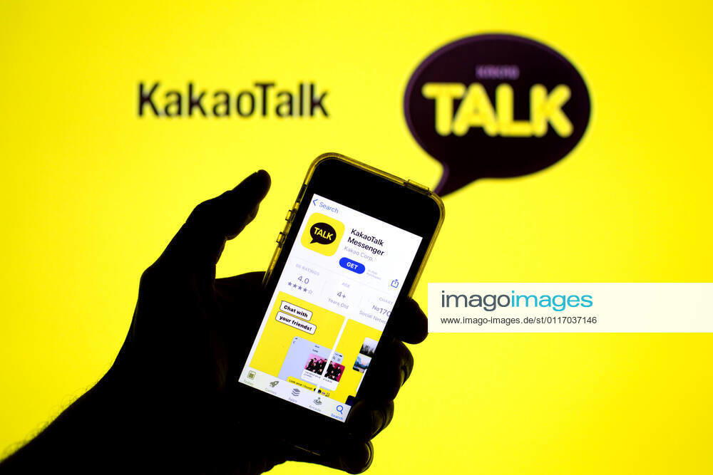 In this photo illustration, the KakaoTalk app in App Store seen displayed on a smartphone screen and a KakaoTalk logo in the background. Barcelona Spain - ZUMAd159 20210430_zia_d159_027