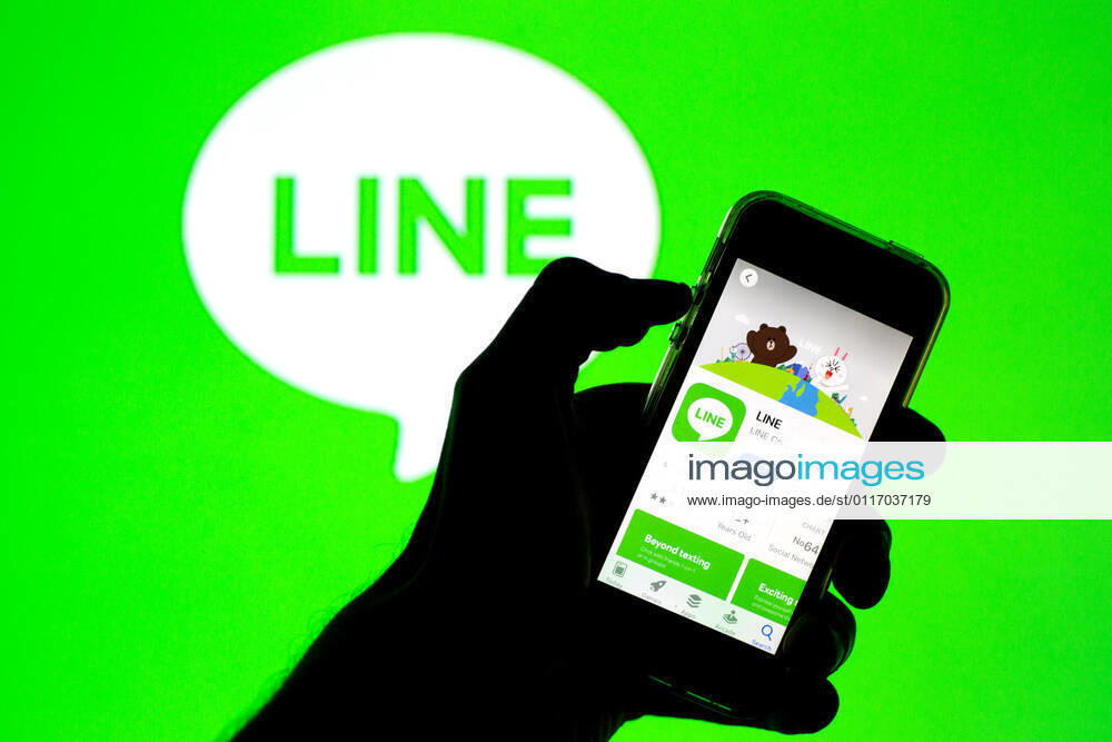 In this photo illustration, the Line app in App Store seen displayed on a smartphone screen and a Line logo in the background. Barcelona Spain - ZUMAd159 20210430_zia_d159_017