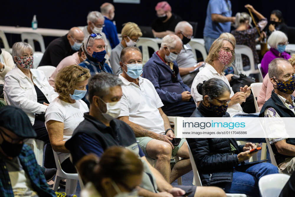 WA CORONAVIRUS COVID19, Members of the public wait to be vaccinated at the Claremont Showground mass vaccination centre in Perth, Monday, May 2, 2021. From today over-50s are eligible for the Covid-19 immunisation program at two mass public vaccination clinics in Perth. ( NO ARCHIVING, , NO USE IN BOOKS WITHOUT CONSENT PERTH WA AUSTRALIA