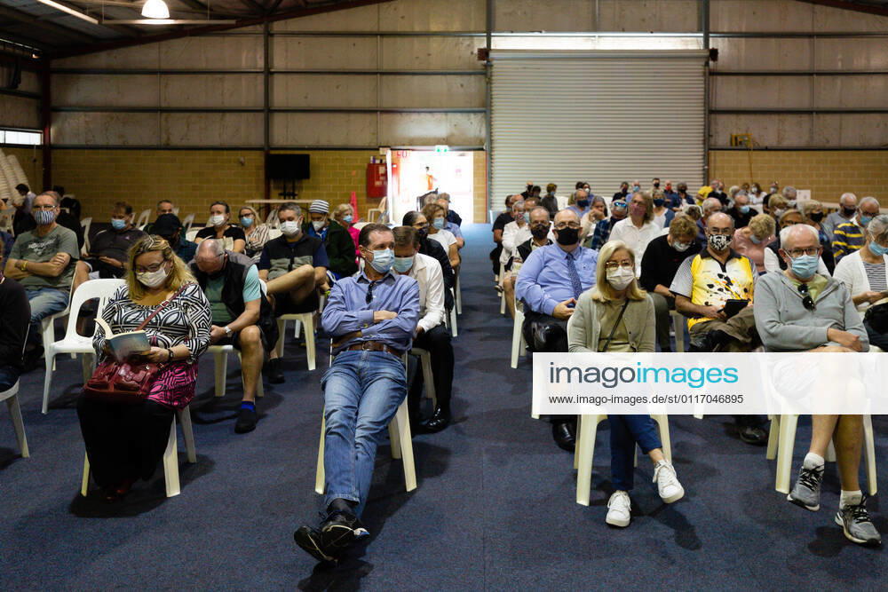 WA CORONAVIRUS COVID19, Members of the public wait to be vaccinated at the Claremont Showground mass vaccination centre in Perth, Monday, May 2, 2021. From today over-50s are eligible for the Covid-19 immunisation program at two mass public vaccination clinics in Perth. ( NO ARCHIVING, , NO USE IN BOOKS WITHOUT CONSENT PERTH WA AUSTRALIA