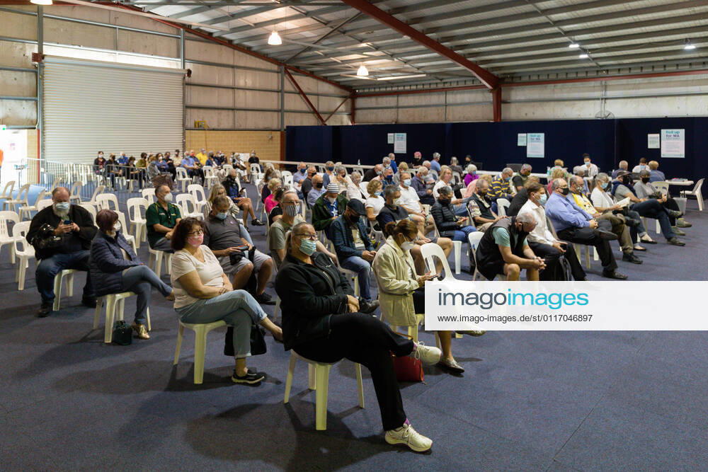 WA CORONAVIRUS COVID19, Members of the public wait to be vaccinated at the Claremont Showground mass vaccination centre in Perth, Monday, May 2, 2021. From today over-50s are eligible for the Covid-19 immunisation program at two mass public vaccination clinics in Perth. ( NO ARCHIVING, , NO USE IN BOOKS WITHOUT CONSENT PERTH WA AUSTRALIA