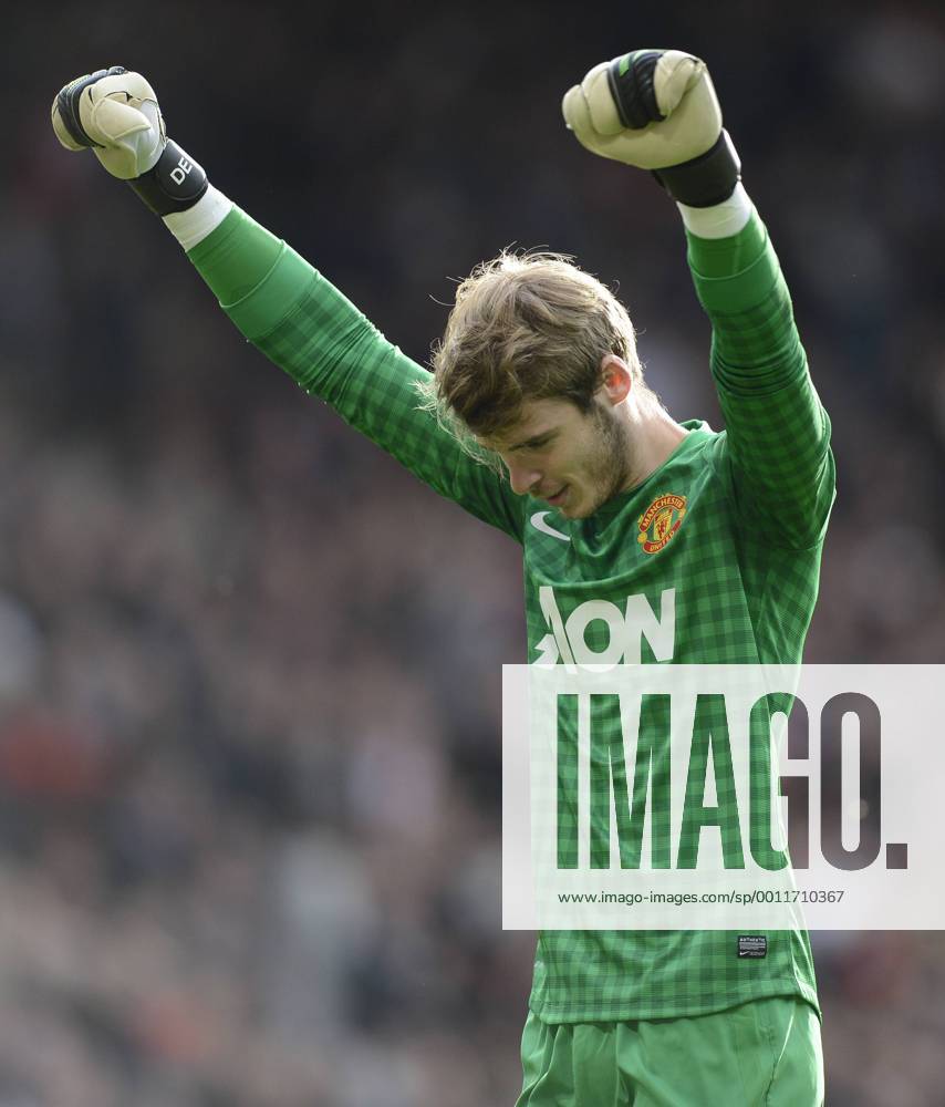 David De Gea of Manchester United celebrates a goal - Barclays Premier League - Manchester United (ManU) vs Stoke City - Old Trafford Stadium - Manchester - 20 10 12 - .