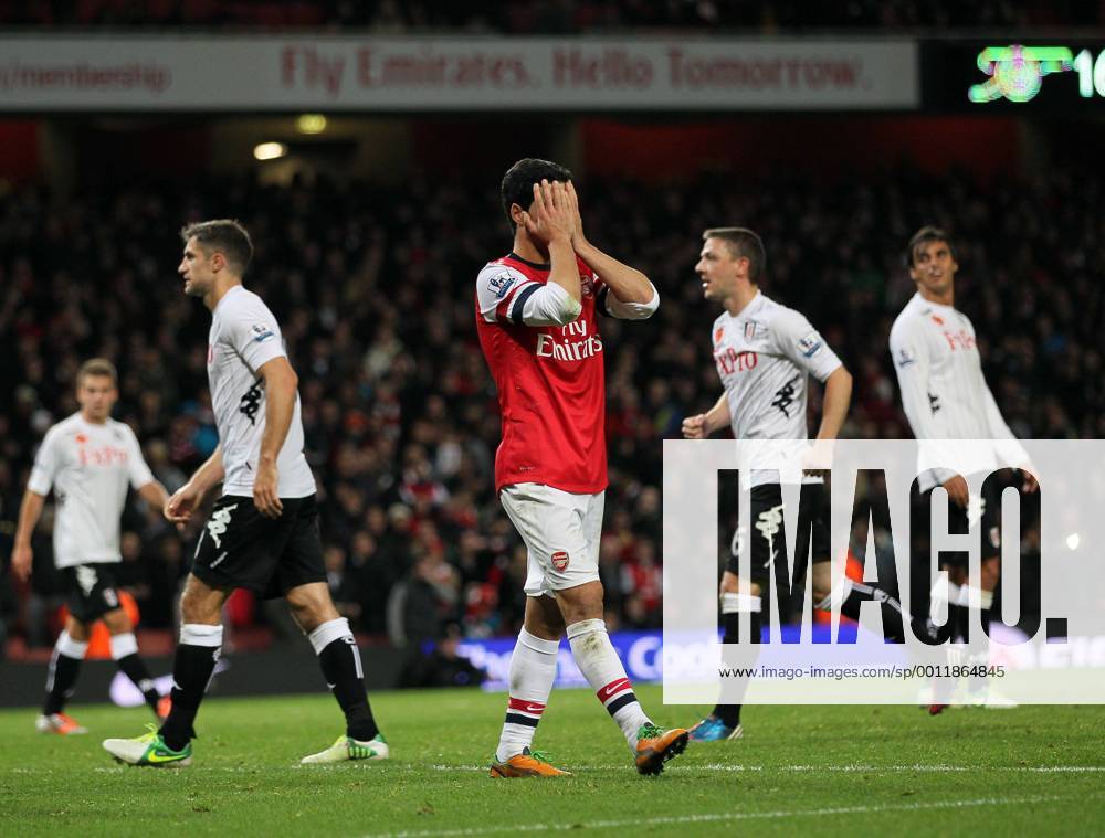 Arsenal s Mikel Arteta looks on dejected after missing a last minute penalty ..Arsenal FC London v Fulham FC s - Premier League - .
