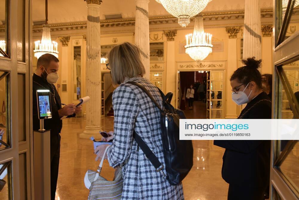 Milan, Italy Teatro alla Scala presentation of the new show season 2021-2022 with the participation of Dominique Meyer superintendent of La Scala, Giuseppe Sala mayor of Milan, Riccardo Chailly conductor, Manuel Legris dancer In the photo: La Scala Theater entrance