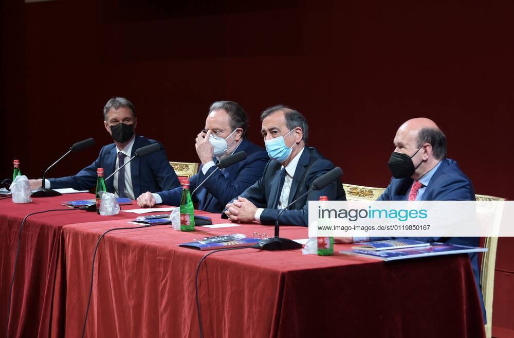 Milan, Italy Teatro alla Scala presentation of the new show season 2021-2022 with the participation of Dominique Meyer superintendent of La Scala, Giuseppe Sala mayor of Milan, Riccardo Chailly conductor, Manuel Legris dancer In the photo: Dominique Meyer superintendent of La Scala, Giuseppe Sala mayor of Milan, Riccardo Chailly conductor, Manuel Legris dancer