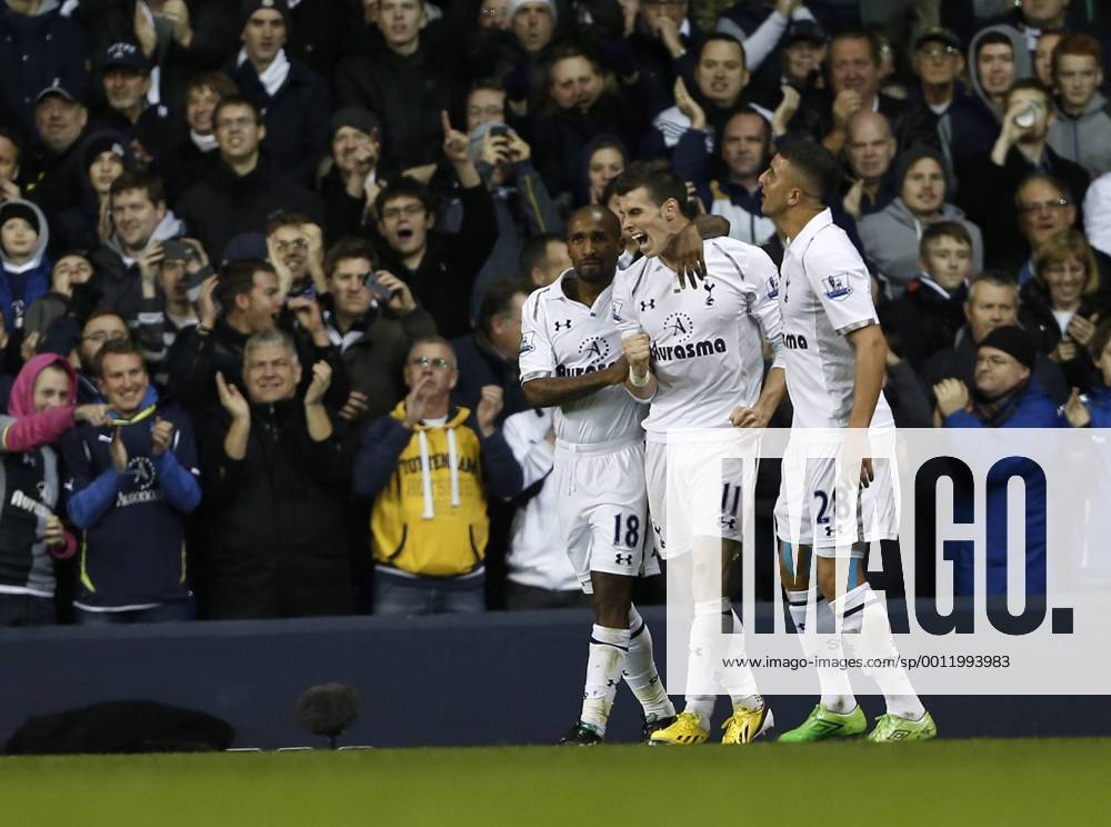 Tottenham s Gareth Bale celebrates scoring his sides third goal..Tottenham Hotspur v West Ham United -Premier League- White Hart Lane, London- 25 11 12 - Picture David Klein Sportimage .