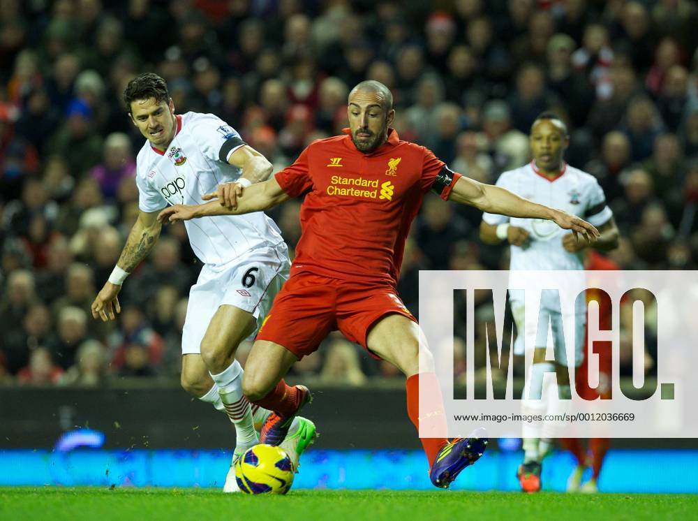 PROPAGANDA20121201 Football - soccer: Barclays Premier League, Liverpool FC - Southampton FC, Liverpool s Jose Enrique in action against Southampton during the Premiership match at Anfield. (Hinweis: Verwendung nur in Deutschland, Österreich oder Schweiz - only Germany, Austria and Switzerland) ZWEIx xPropagandax