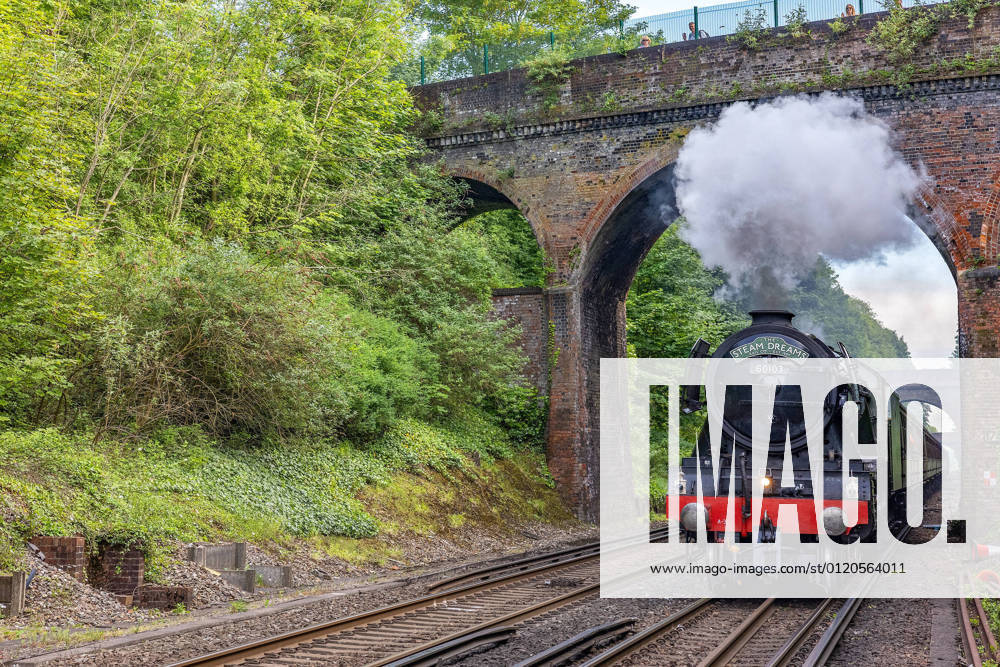 Flying Scotsman The Flying Scotsman pulls into Winchester station on the return leg travelling between Paddington Station and Southampton Station, at Silchester, Hampshire, United Kingdom on 6 June 2021. Editorial use only ,