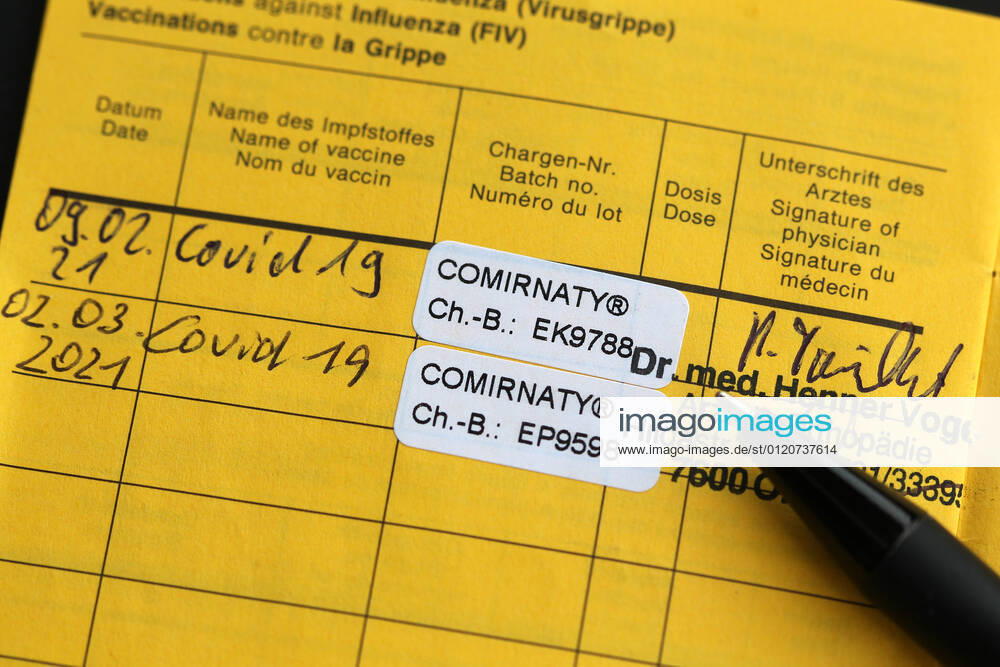 Winden Themenbild - Coronavirus, Coronapandemie - internationale Impfbescheinigung, Prophylaxebescheinigung, Impfpass, Impfbuch, Erstimpfung, Zweitimpfung, Covid 19 Eintrag Themenbild - Coronavirus, Coronapandemie - internationale Impfbescheinigung, Prophylaxebescheinigung, Impfpass, Impfbuch, Erstimpfung, Zweitimpfung, Covid 19 Eintrag Innenseite eines Impfpasses mit den beiden Aufklebern der Erstimpfung und Zweitimpfung mit Biontech, Comirnaty. Coronavirus, Coronapandemie, Impfpass, Impfbuch, Impfbescheinigung, Impfdokument, internationale Impfbescheinigung, Prophylaxebescheinigung mit Impfspritze und einem Covid 19 Eintrag mit Aufkleber einer Erstimpfung, Zweitimpfung