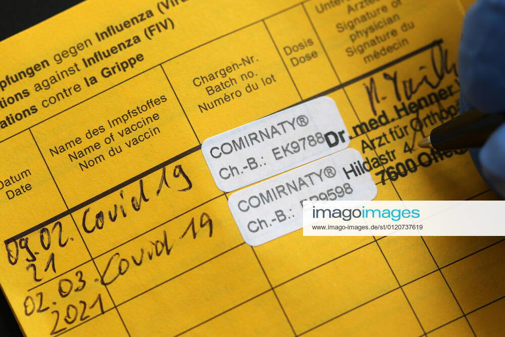Winden Themenbild - Coronavirus, Coronapandemie - internationale Impfbescheinigung, Prophylaxebescheinigung, Impfpass, Impfbuch, Erstimpfung, Zweitimpfung, Covid 19 Eintrag Themenbild - Coronavirus, Coronapandemie - internationale Impfbescheinigung, Prophylaxebescheinigung, Impfpass, Impfbuch, Erstimpfung, Zweitimpfung, Covid 19 Eintrag Innenseite eines Impfpasses mit den beiden Aufklebern der Erstimpfung und Zweitimpfung mit Biontech, Comirnaty. Coronavirus, Coronapandemie, Impfpass, Impfbuch, Impfbescheinigung, Impfdokument, internationale Impfbescheinigung, Prophylaxebescheinigung mit Impfspritze und einem Covid 19 Eintrag mit Aufkleber einer Erstimpfung, Zweitimpfung