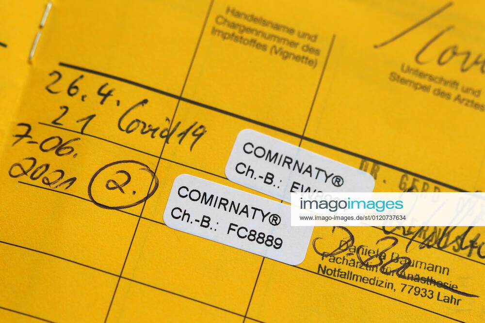 Winden Themenbild - Coronavirus, Coronapandemie - internationale Impfbescheinigung, Prophylaxebescheinigung, Impfpass, Impfbuch, Erstimpfung, Zweitimpfung, Covid 19 Eintrag Themenbild - Coronavirus, Coronapandemie - internationale Impfbescheinigung, Prophylaxebescheinigung, Impfpass, Impfbuch, Erstimpfung, Zweitimpfung, Covid 19 Eintrag Innenseite eines Impfpasses mit den beiden Aufklebern der Erstimpfung und Zweitimpfung mit Biontech, Comirnaty. Coronavirus, Coronapandemie, Impfpass, Impfbuch, Impfbescheinigung, Impfdokument, internationale Impfbescheinigung, Prophylaxebescheinigung mit Impfspritze und einem Covid 19 Eintrag mit Aufkleber einer Erstimpfung, Zweitimpfung