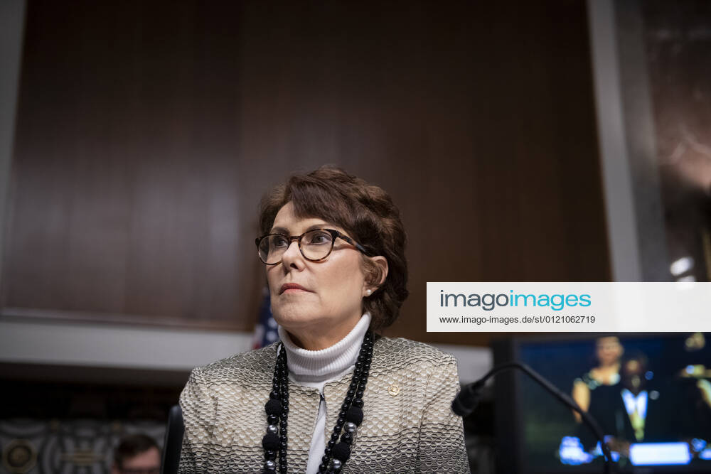 United States Senator Jacky Rosen (Democrat of Nevada) listens to the panel during a Senate Committee on Armed Services hearing to examine the Department of Defense budget posture in review of the Defense Authorization Request for fiscal year 2022, in the Dirksen Senate Office Building in Washington, DC, Thursday