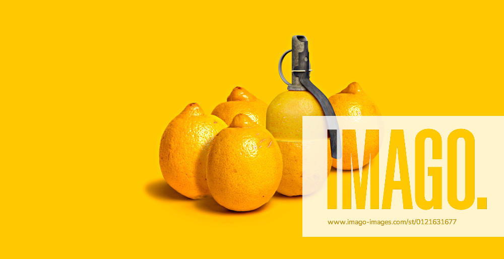 Lemons and grenade against yellow background VTF00636