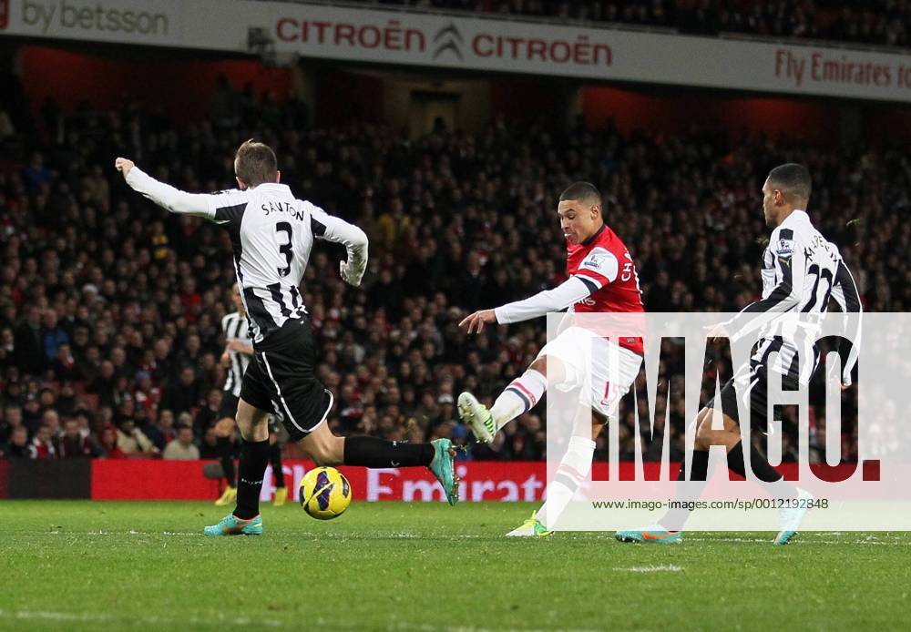 Arsenal s Alex Oxlade-Chamberlain scoring his sides second goal..- Arsenal v Newcastle United - Barclays Premier League - the Emirates Stadium, London- 29 12 12 - Picture David Klein Sportimage .