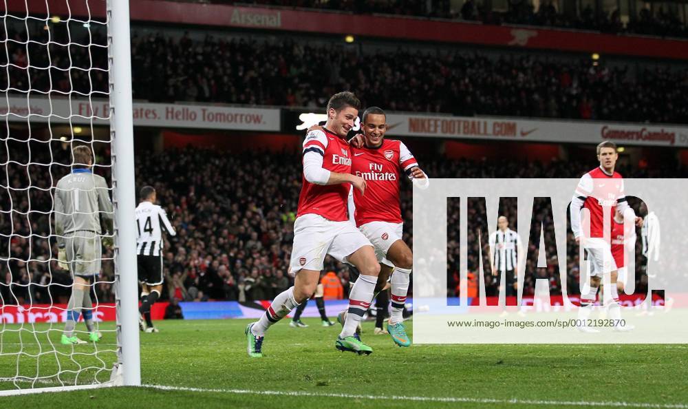 Arsenal s Olivier Giroud celebrates scoring his sides fifth goal with Theo Walcott..- Arsenal v Newcastle United - Barclays Premier League - the Emirates Stadium, London- 29 12 12 - Picture David Klein Sportimage .